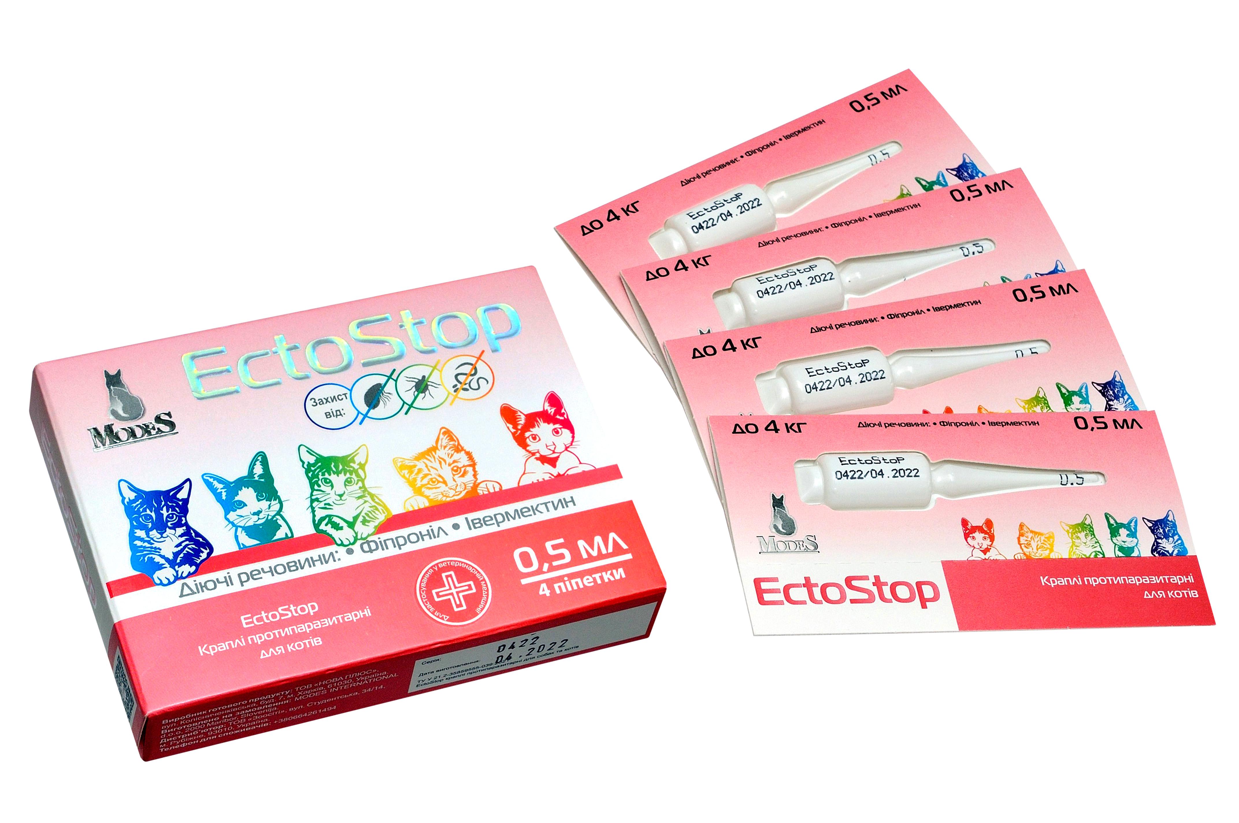 Краплі протипаразитарні ModeS ЕктоСтоп для котів до 4 кг 0,5 мл (27841620) - фото 2