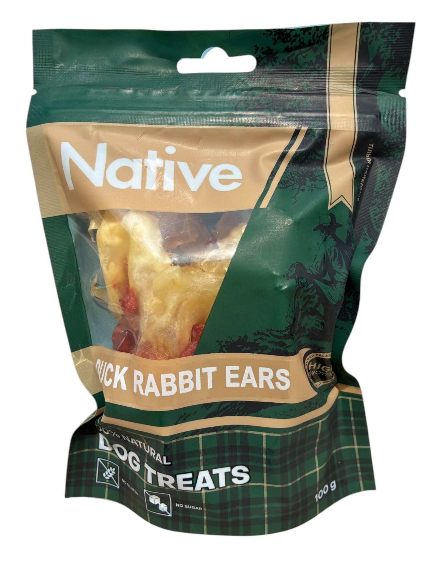 Ласощі для собак NATIVE Duck Rabbit Ears Качині кролячі вушка 100 г (31052024n)