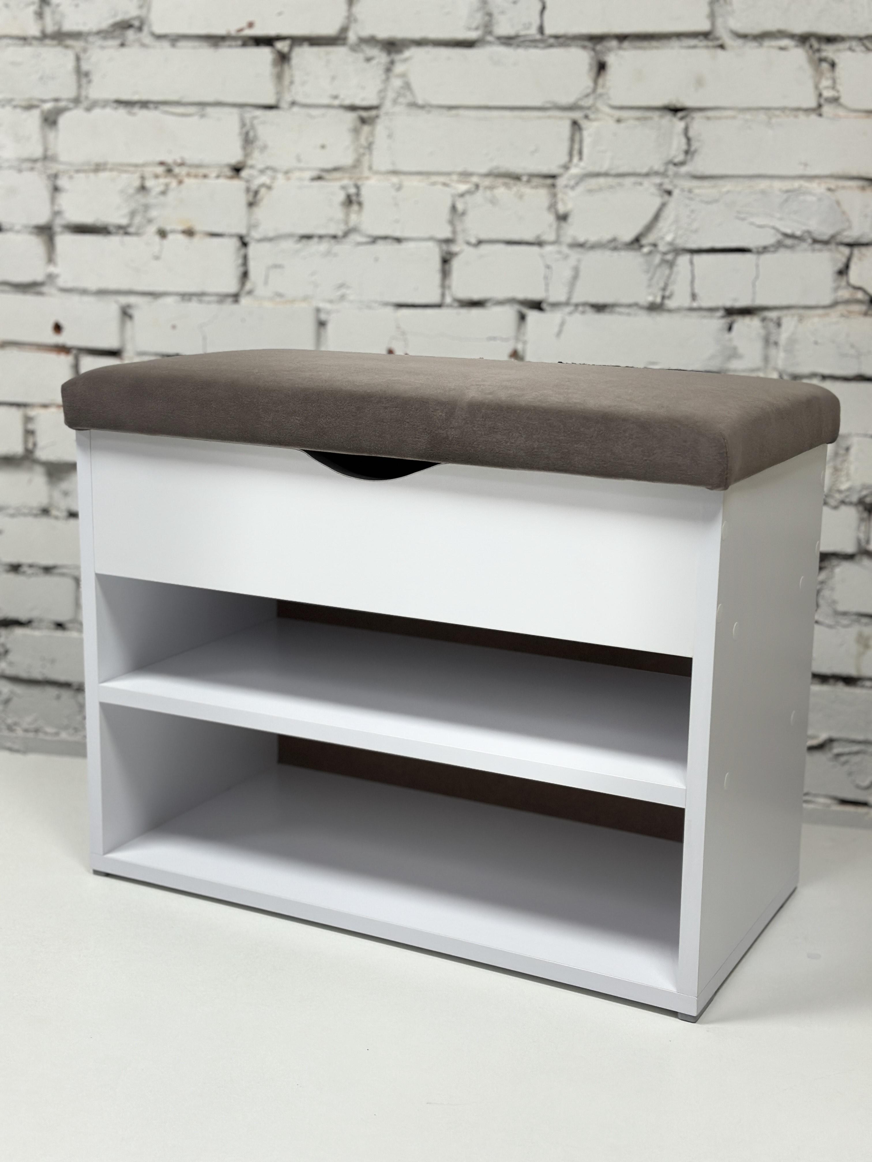 Тумба для взуття ДСП/тканина 30х60х45 см Білий/Капучіно - фото 1 Тумба для взуття ДСП/тканина 30х60х45 см Білий/Капучіно - фото 1