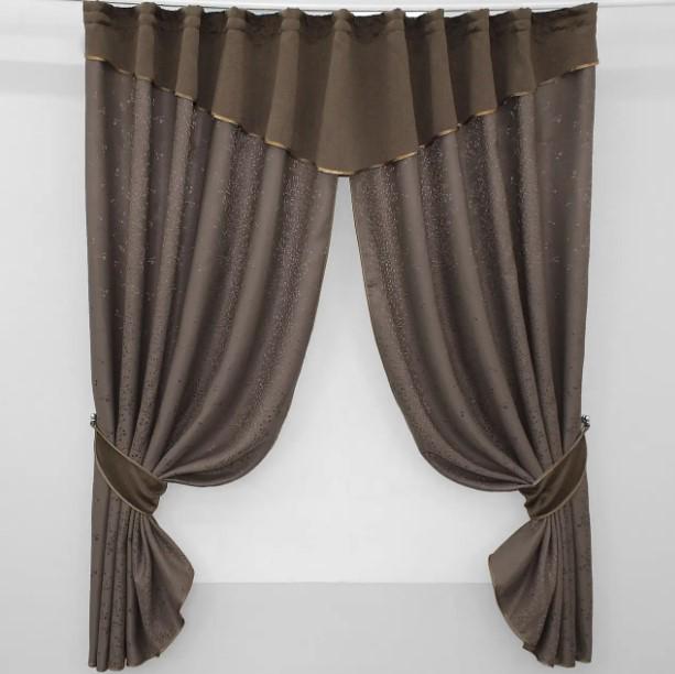 Занавеска на кухню/балкон с ламбрекеном 270х170 см Какао/Коричневый (092к)