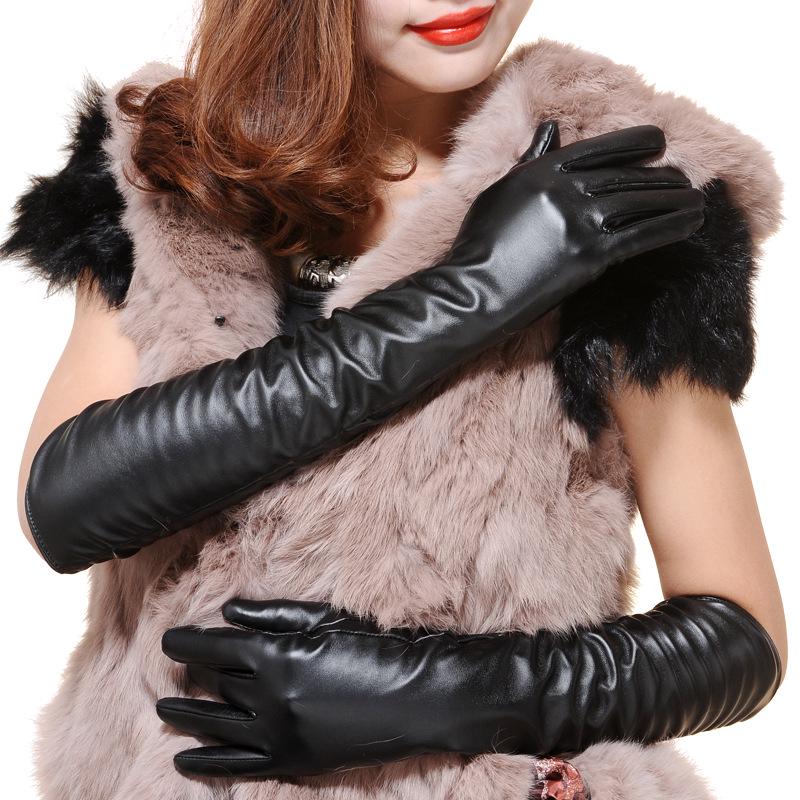 Перчатки женские высокие из экокожи L Черный (19062429) - фото 9 Перчатки женские высокие из экокожи L Черный (19062429) - фото 9