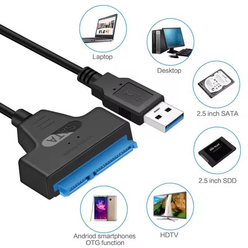 Кабель адаптер SATA 3 22pin to USB 6Gbps Black - фото 5