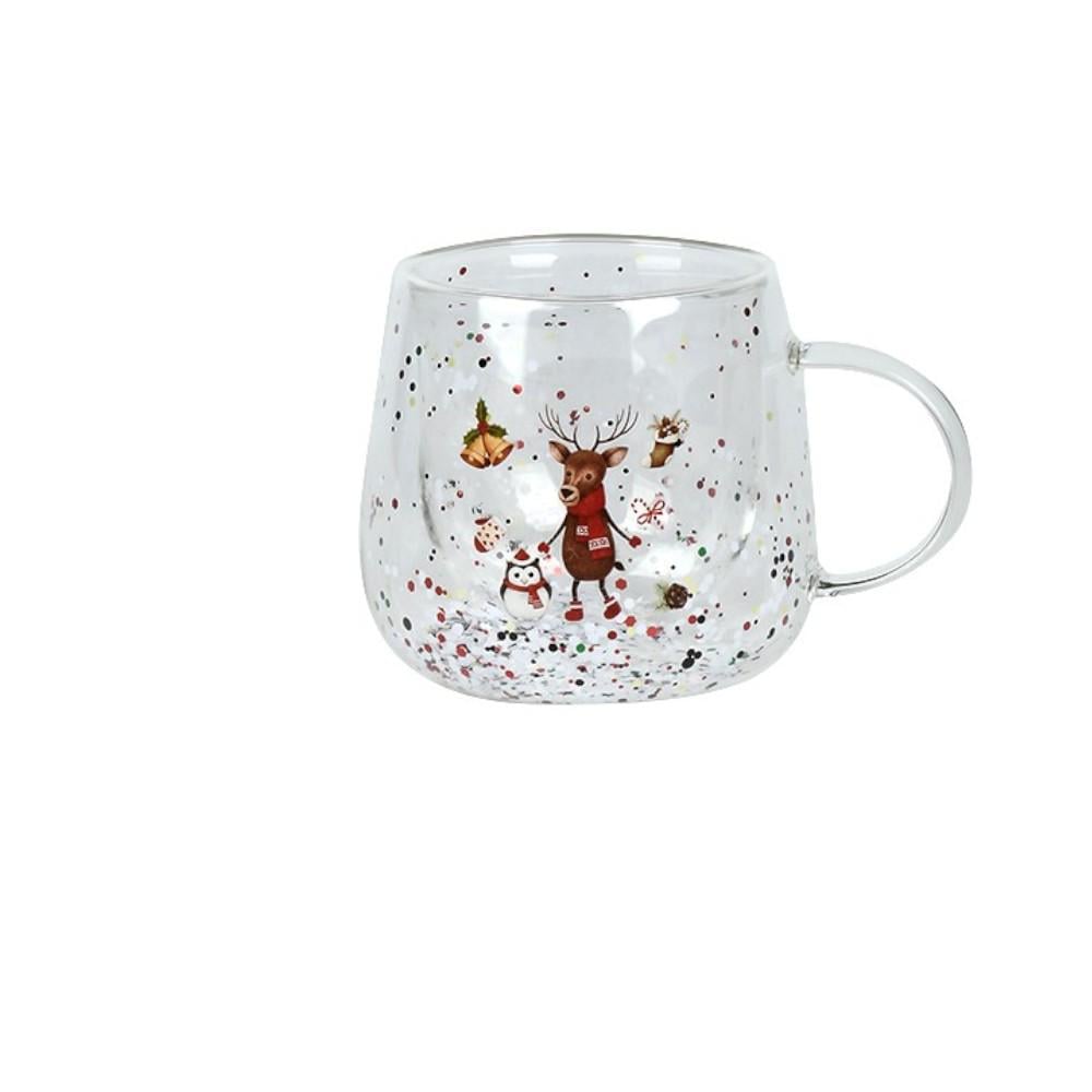 Чашка с двойной стенкой Happy Christmas 350 мл новогодний стеклянная Прозрачный (R32830)