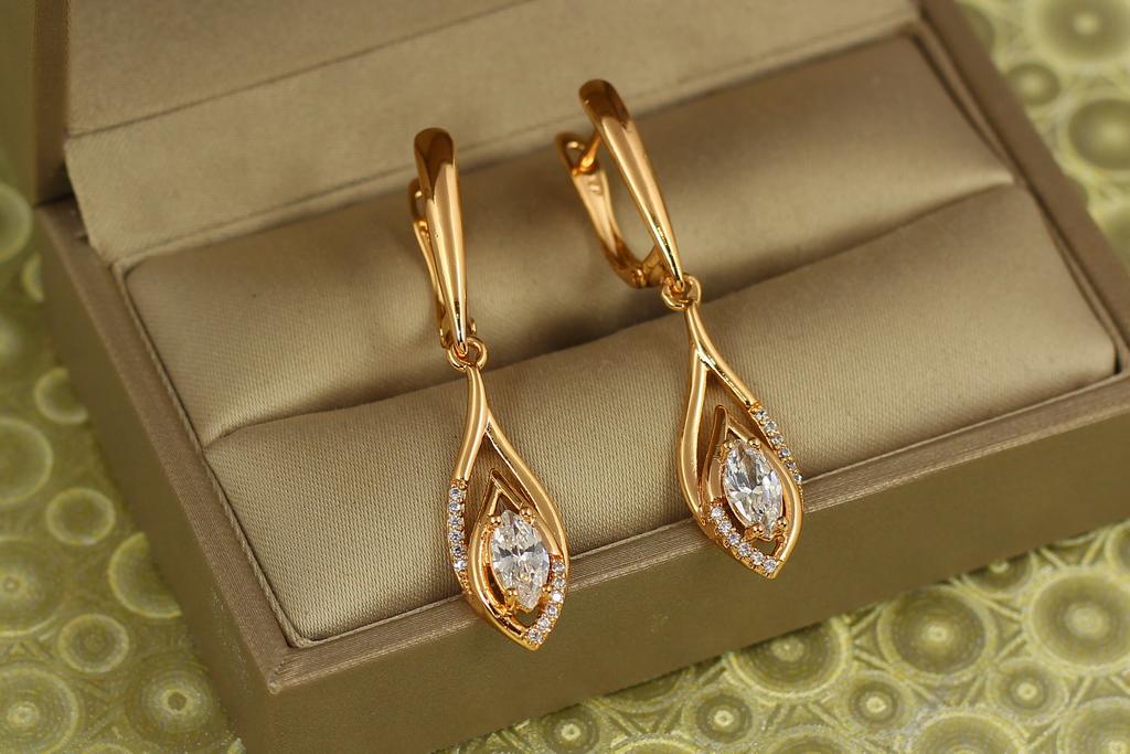 Серьги подвески Xuping Jewelry Слеза светлая 4,1 см Золотистый (30642083)