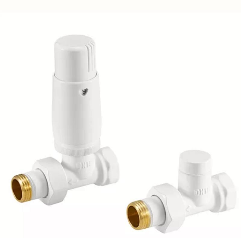 Комплект кранов прямых с термоголовкой 1/2" x 1/2" Матовый белый