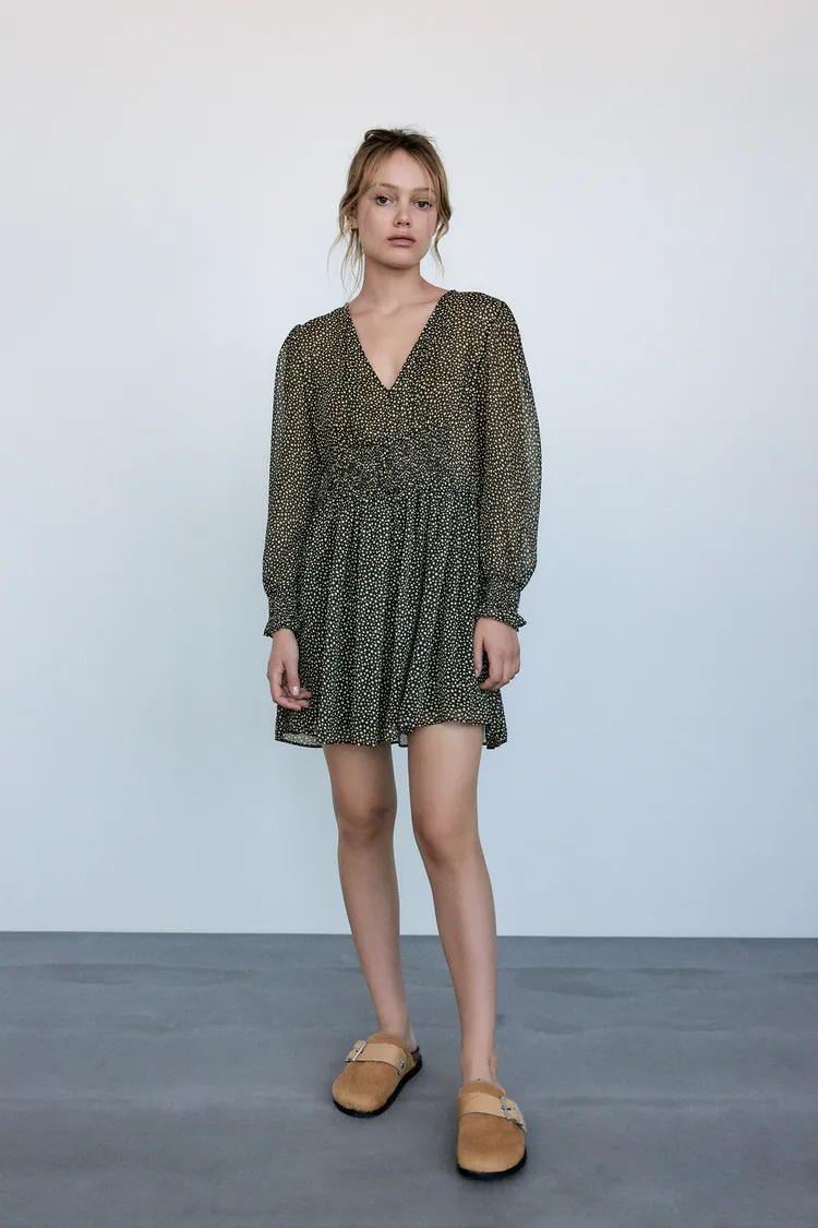 Платье Zara Горох M Темно-зеленый (2587155505)
