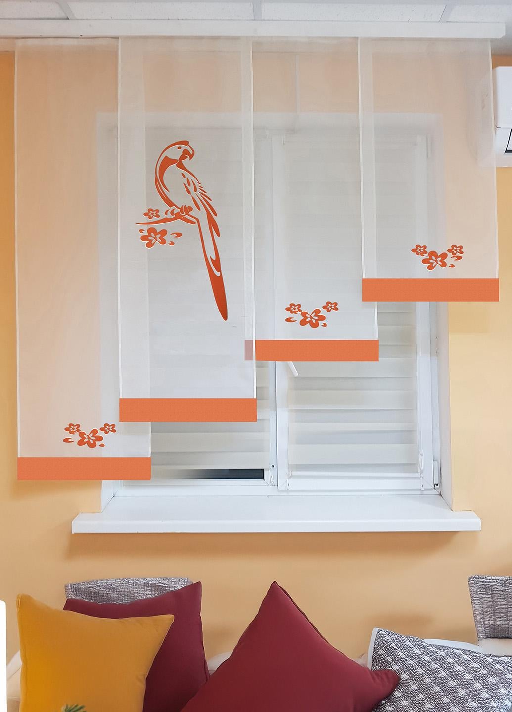 Комплект панельных занавесок Firanka Попугай 4 шт. карниз 160 см Оранжевый с молочным (28_5п) Комплект панельных занавесок Firanka Попугай 4 шт. карниз 160 см Оранжевый с молочным (28_5п)