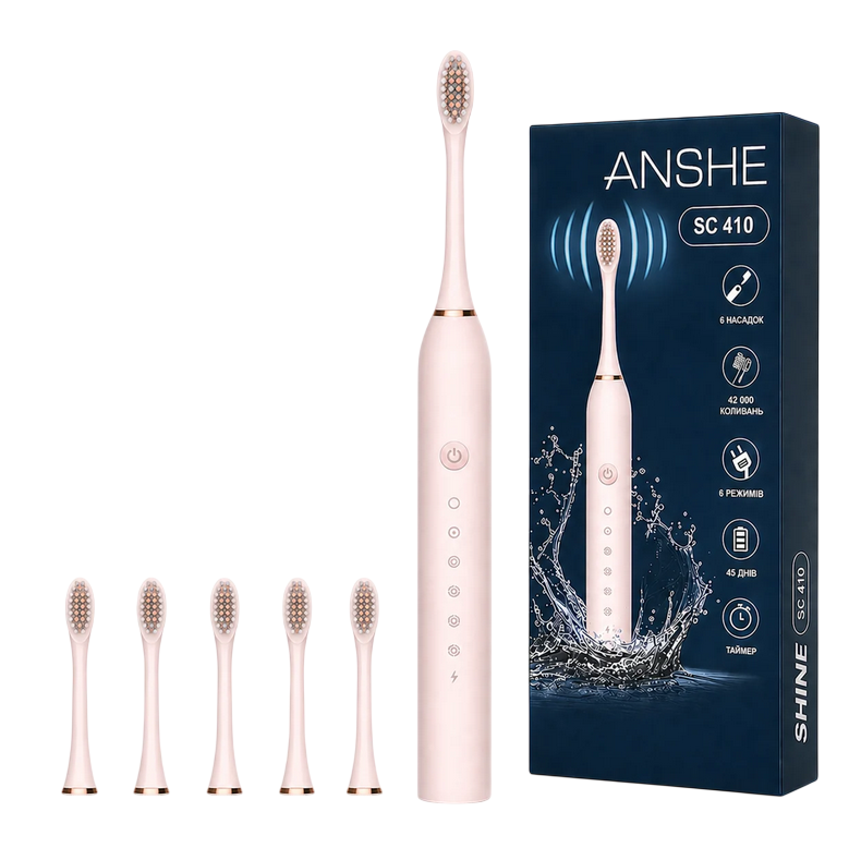 Электрическая зубная щетка звуковая аккумуляторная ANSHE SC 410 IPX7 Розовый