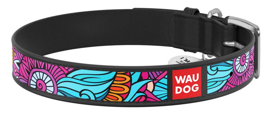 Ошейник для собак кожаный WAUDOG Design с QR паспортом Лето ХL 35 мм 46-59 см Черный (Collar37831)
