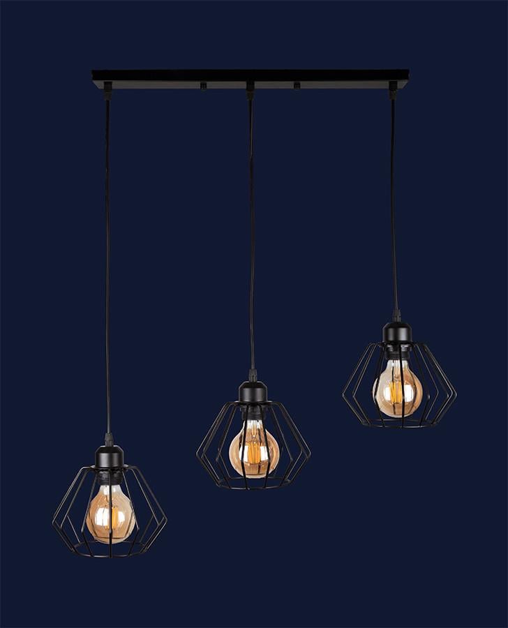 Підвісний світильник 756PR108F-3 BK 500 на 3 плафони видовжений Чорний - фото 2 Підвісний світильник 756PR108F-3 BK 500 на 3 плафони видовжений Чорний - фото 2