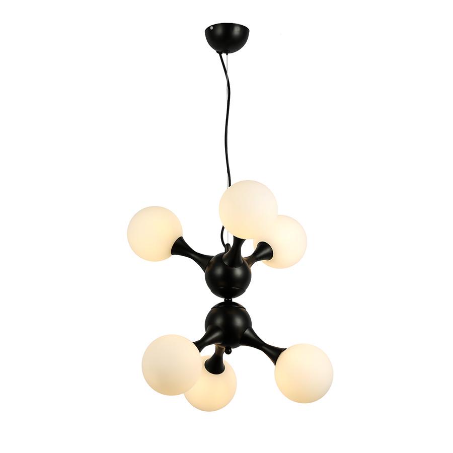 Люстра подвесная Levistella 7529816-6 BK+WH Молекула на шесть стеклянных плафонов Черный/Белый (2659179391) - фото 2 Люстра подвесная Levistella 7529816-6 BK+WH Молекула на шесть стеклянных плафонов Черный/Белый (2659179391) - фото 2