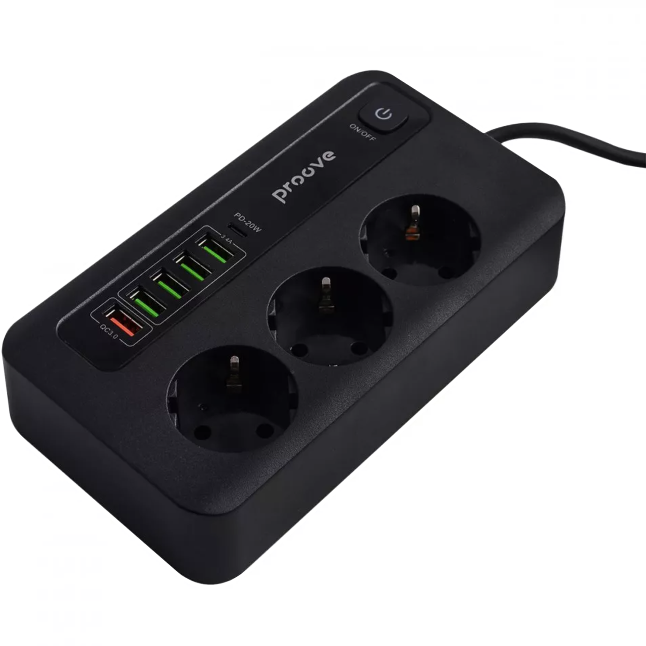 Подовжувач Proove Power Socket PD-03 3 Sockets 5 USB 1 Type-C 20 W 2 м Black - фото 4