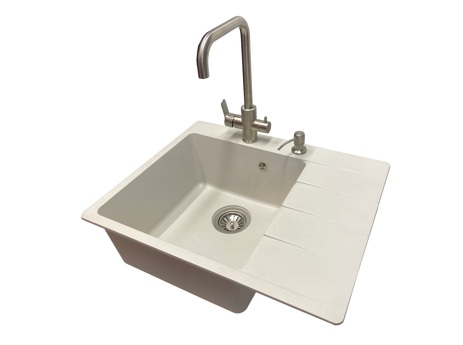 Мойка кухонная VECTOR Forest 62x50 см чаша слева/смеситель с подключением к фильтру/дозатор/сифон Белый (a59e6c71)