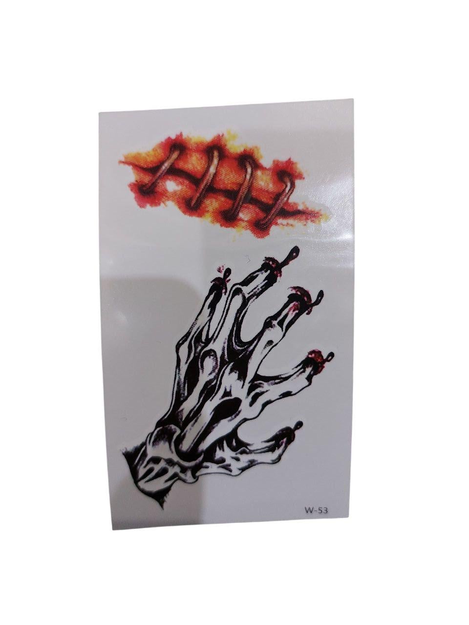 Наклейки тату для Хэллоуина скелет и рана 10x6 см Черно-красный (900012)