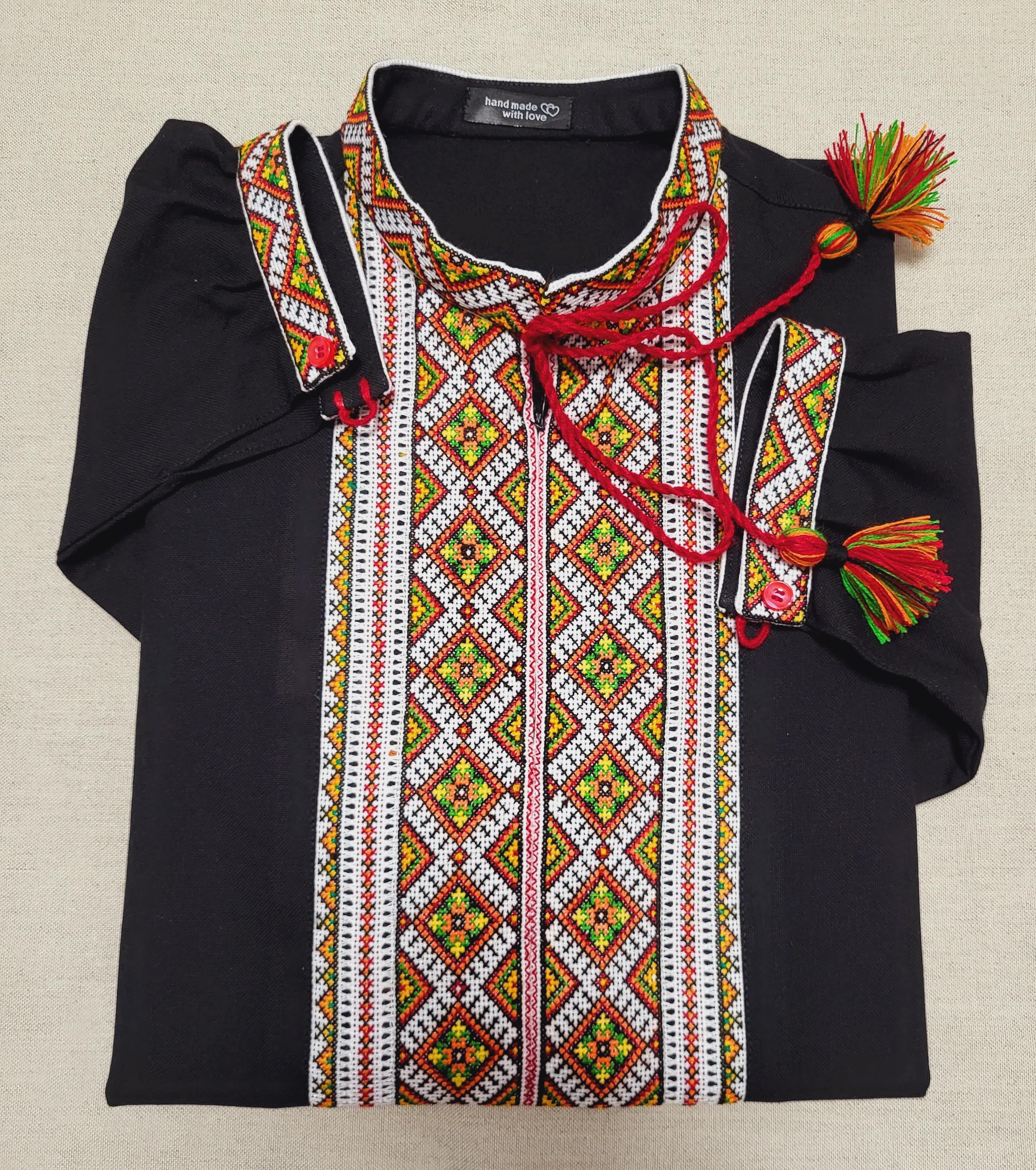 Вышиванка мужская ручной работы на домотканом полотне колоритная 2XL Черный (56)