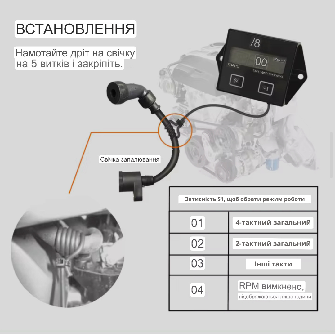 Тахометр электронный ТС-011 со счетчиком моточасов (755645) - фото 5