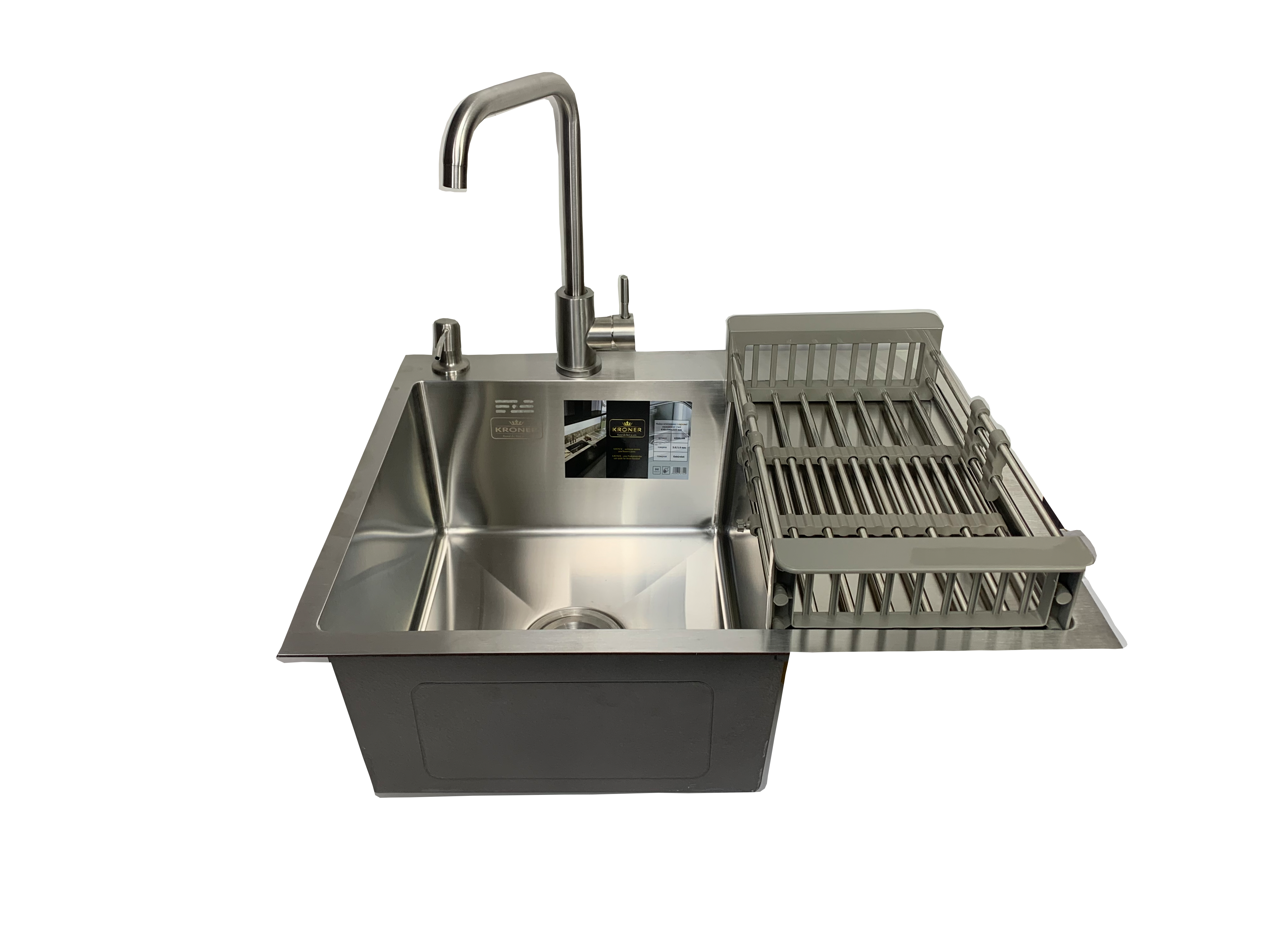 Мийка кухонна Kroner 63x50 см чаша зліва + змішувач/кошик/дозатор