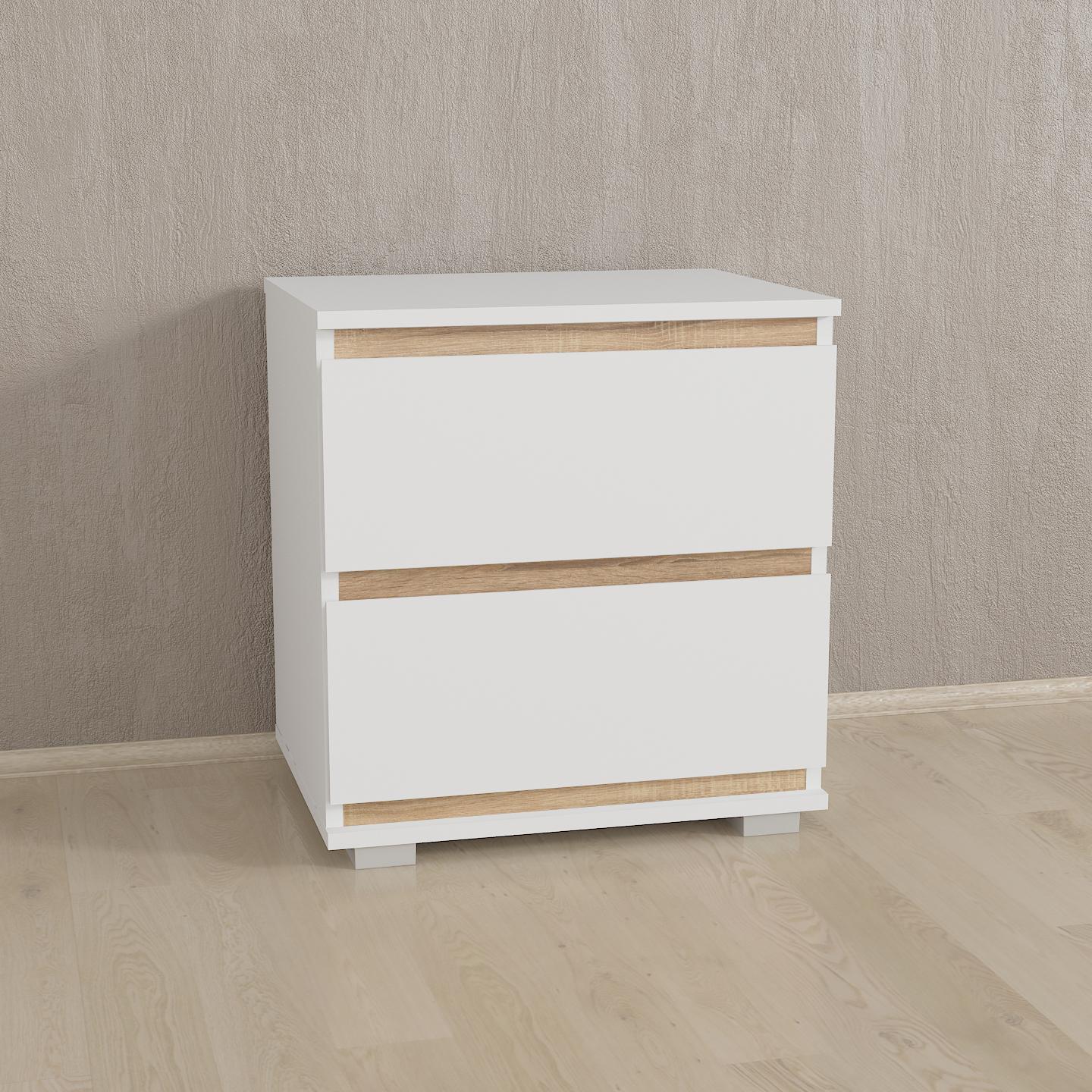 Тумба приліжкова T-02 502х390х535 мм Білий/Дуб Сонома планки - фото 1 Тумба приліжкова T-02 502х390х535 мм Білий/Дуб Сонома планки - фото 1