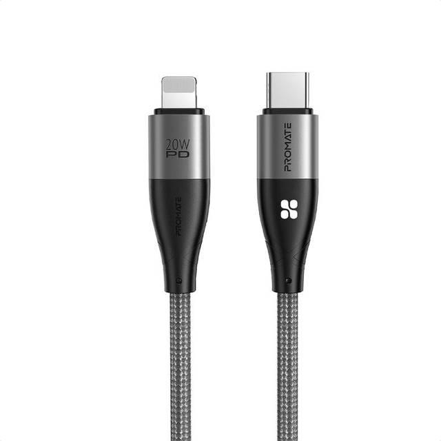 Кабель Promate iCord-PD20 USB-C to Lightning 3А 1,2 м Black
