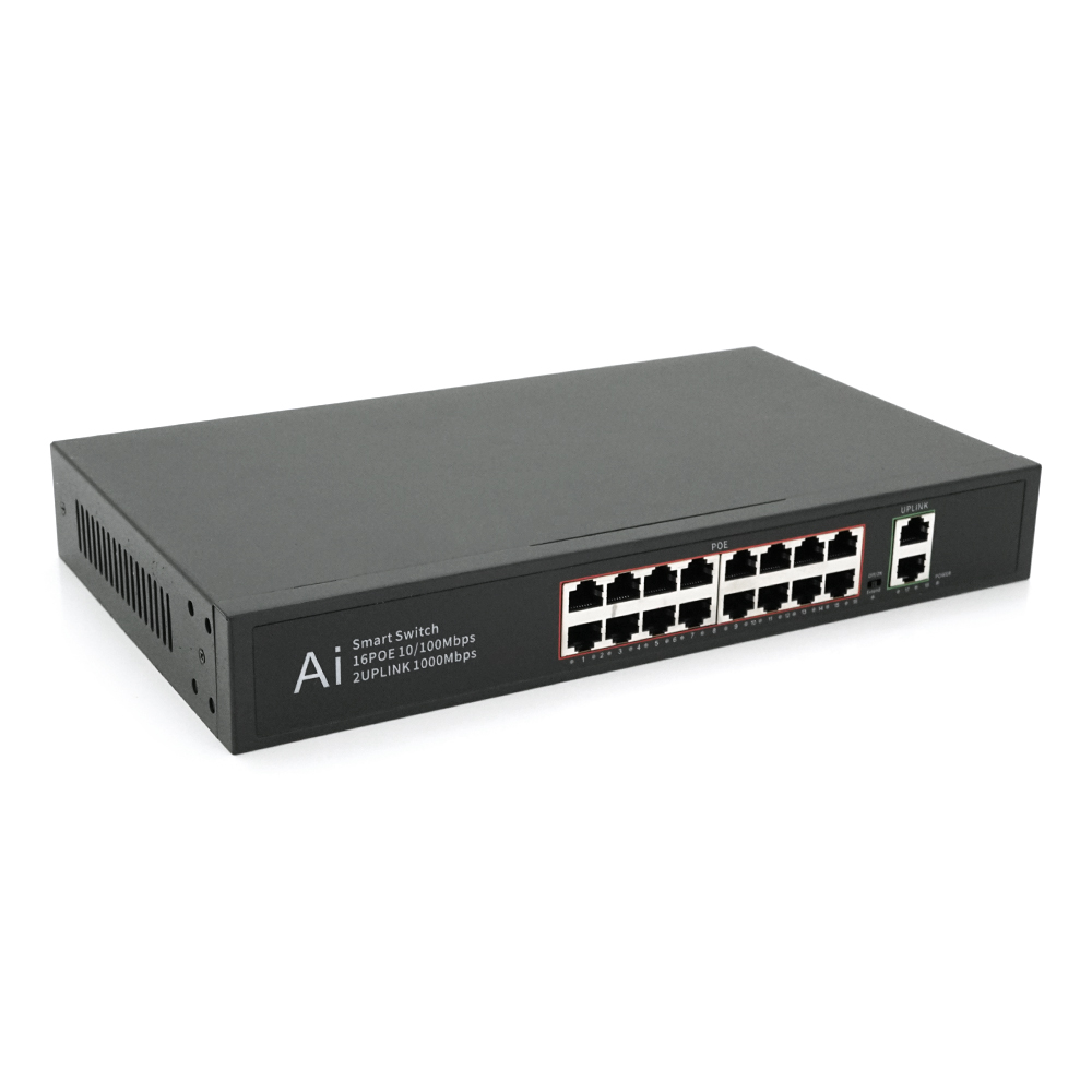 Комутатор мережевий Merlion 16 PoE 10/100 2 RJ45 10/100/1000 Мбіт вбудований БП 52V 3,85A (YUT_V4697)