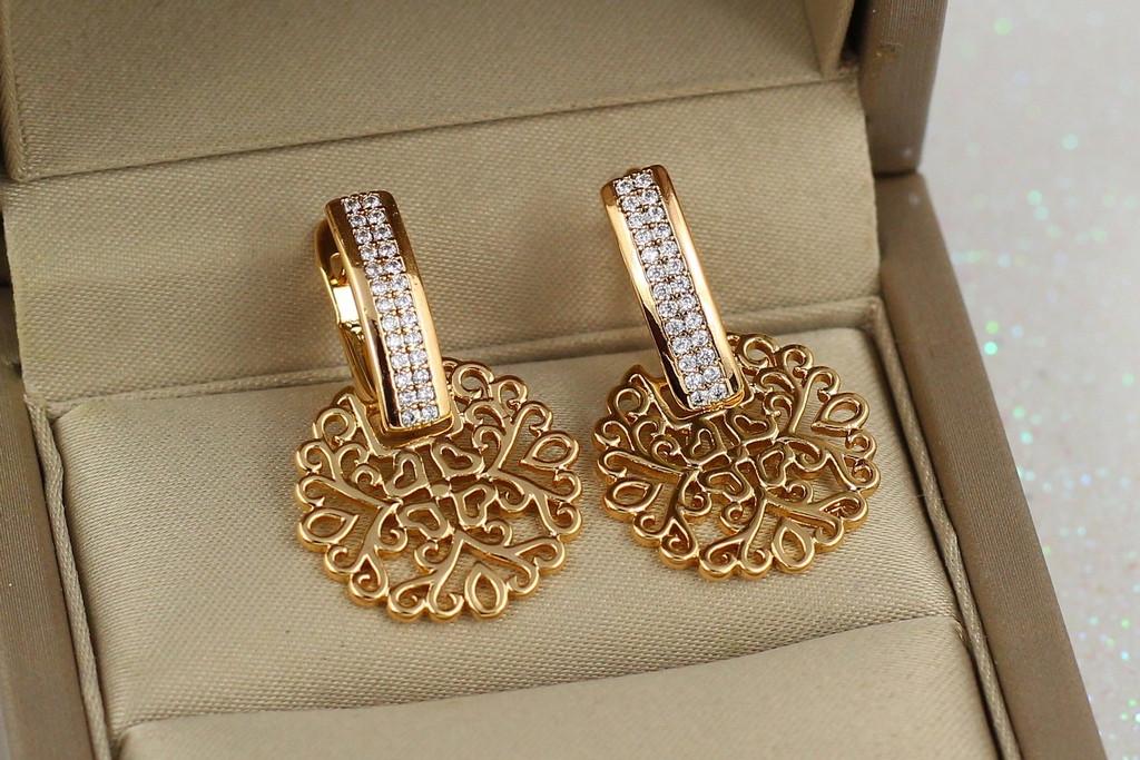 Серьги Xuping Jewelry Дорожки с ажурными кругами 2,6 см Золотистый