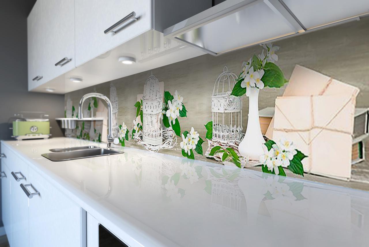 Кухонный фартук Жасмин букеты из самоклеющейся виниловой пленки 65х250 см Бежевый