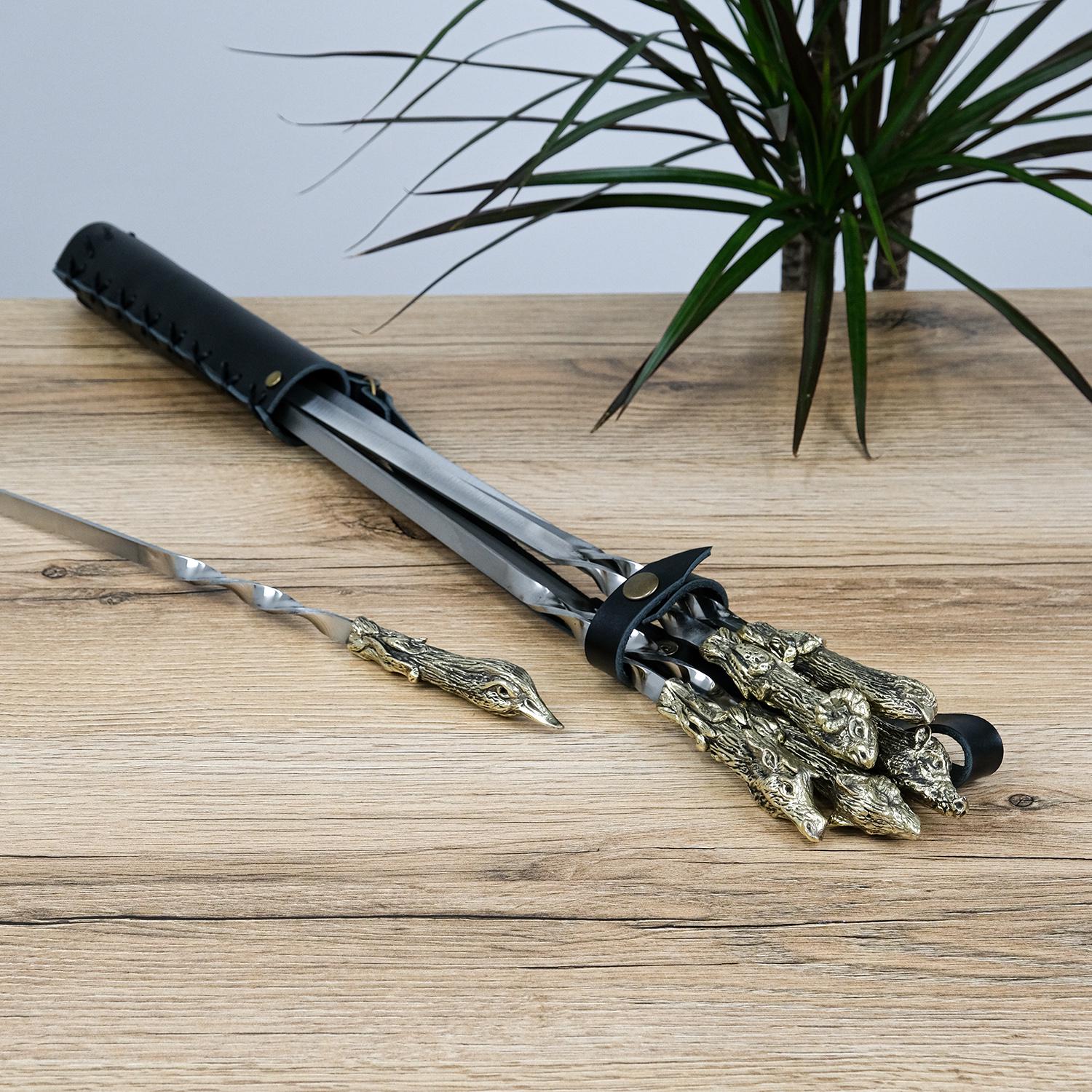 Шампуры Гранд Презент GPNSH70016 Лесные звери с бронзовыми элементами в кожаном колчане 6 шт. (24496)