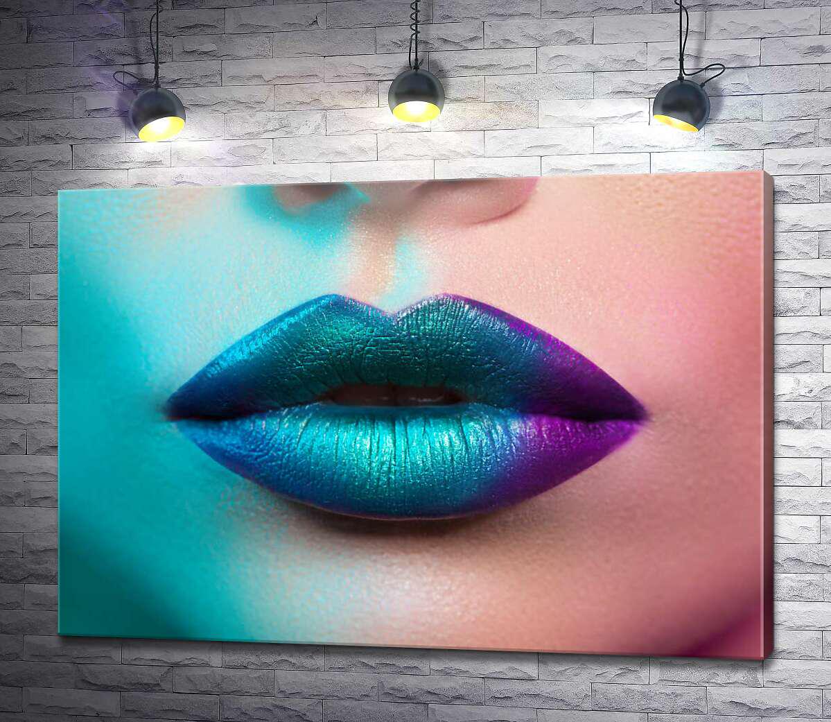 Картина ArtPoster Жіночі губи окреслені синьо-зеленою помадою 100x70 см Модуль №1 (004457)