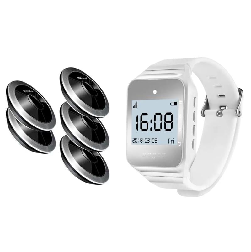 Система виклику персоналу POS Vector Snow Kit пейджер-годинник/5 кнопок (kit-snow-5pcs)