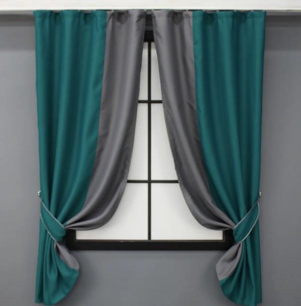 Шторки из ткани блекауты 0,9х1,7 м 2 шт. Изумрудный/Серый (032дк)
