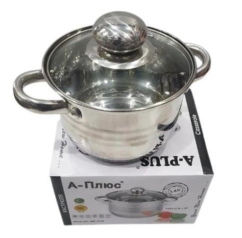 Кастрюля из нержавеющей стали A-Plus WK-2167 с крышкой с многослойным дном 3,9 л (1794869016) - фото 2 Кастрюля из нержавеющей стали A-Plus WK-2167 с крышкой с многослойным дном 3,9 л (1794869016) - фото 2