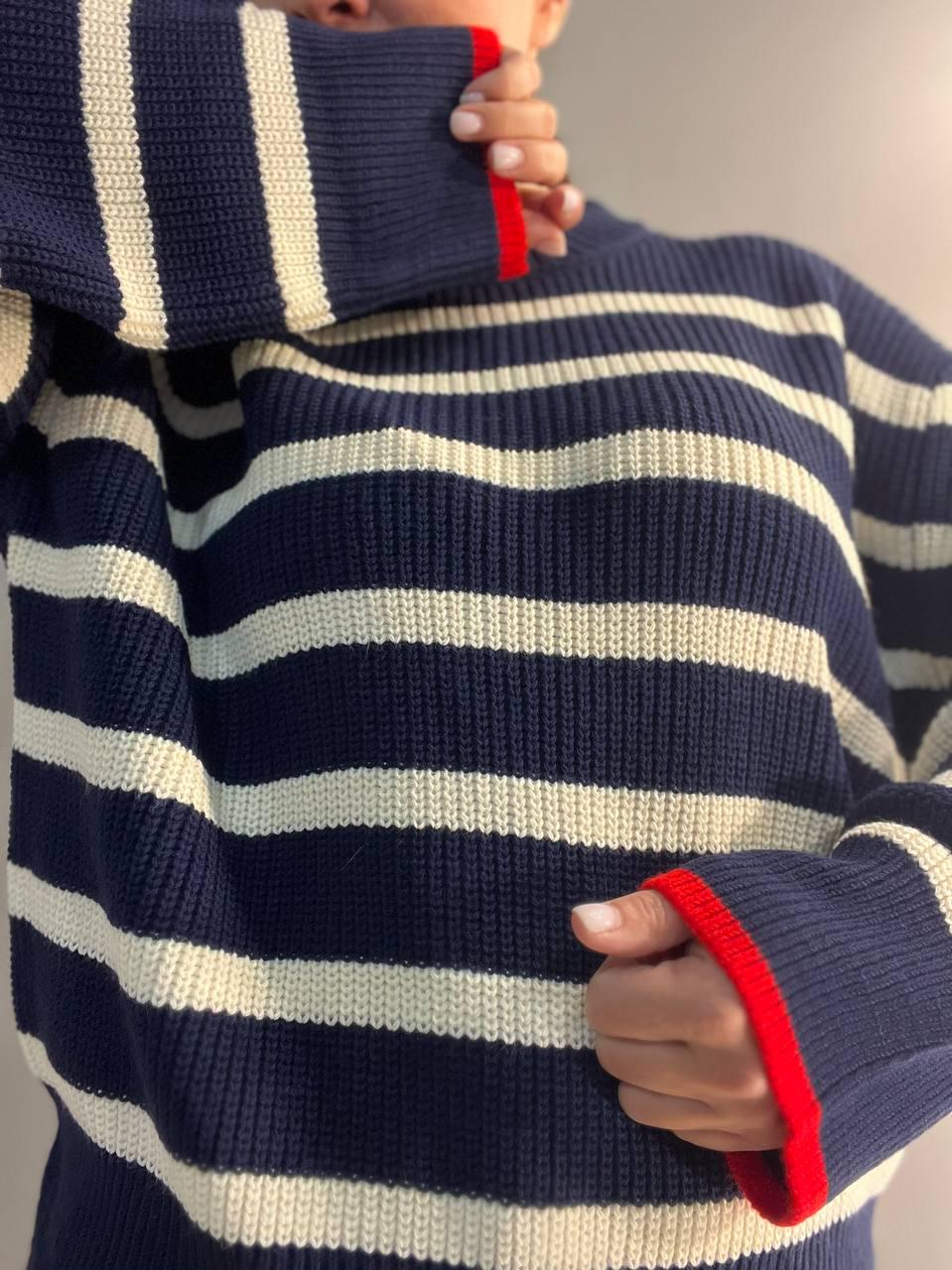 Светр жіночий MIX RAY 6635 смужка подовжений вільний крій OS Темно-синій (1042) - фото 5 Светр жіночий MIX RAY 6635 смужка подовжений вільний крій OS Темно-синій (1042) - фото 5