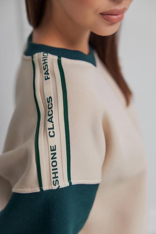 Світшот жіночий з надписом Fashion M Бежевий/Зелений (М145.4) - фото 4