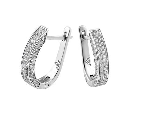 Сережки срібні об’ємні прямокутники з дрібними фіанітами