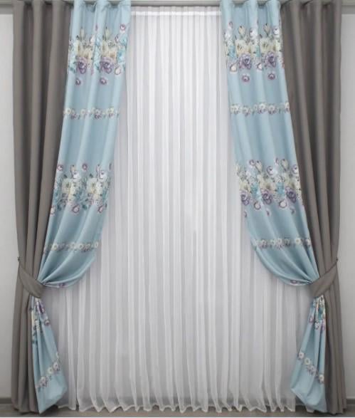 Комплект штор 1,5х2,7 м 2 шт. Серый/Голубой (014дк/847-8327ш)