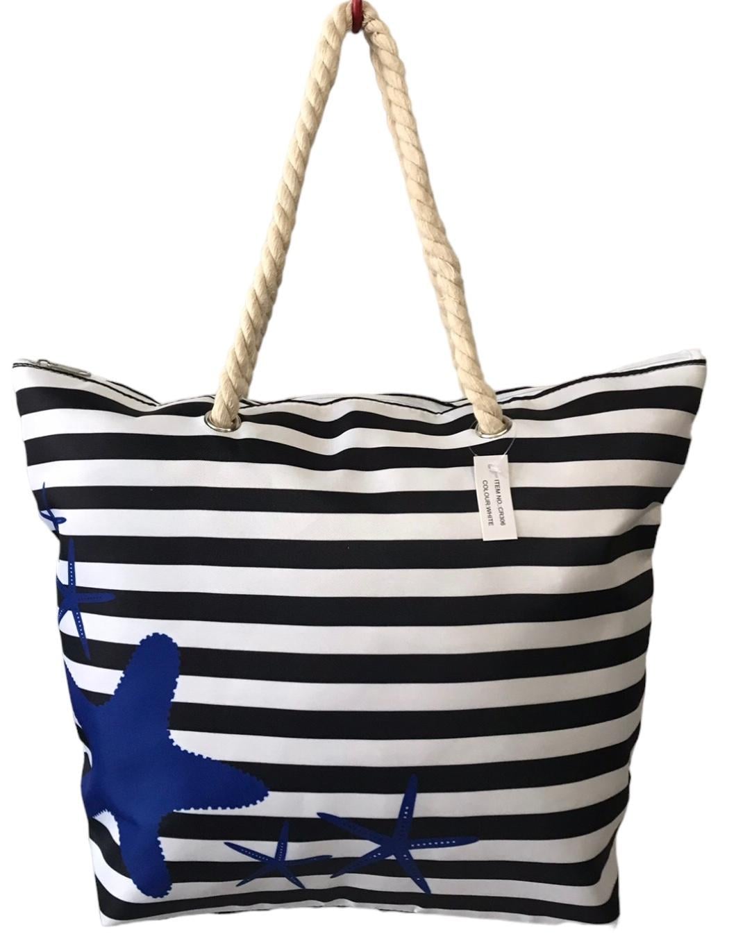 Сумка пляжная женская летняя из ткани на молнии в полоску Черно-белый (CR36) Сумка пляжная женская летняя из ткани на молнии в полоску Черно-белый (CR36)