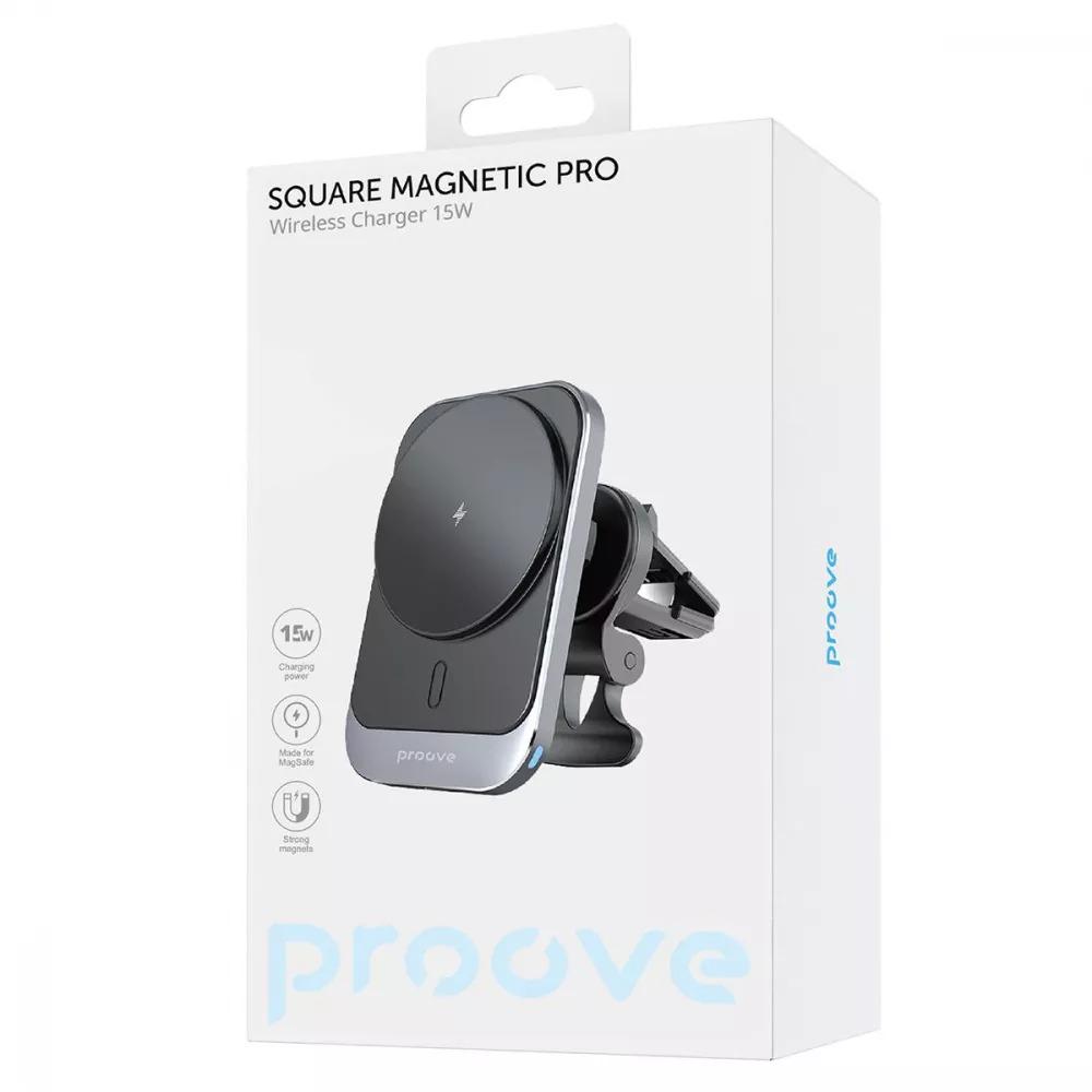 Автомобільний тримач з бездротовим зарядним пристроєм Proove Square Magnetic Pro 15W Black - фото 2