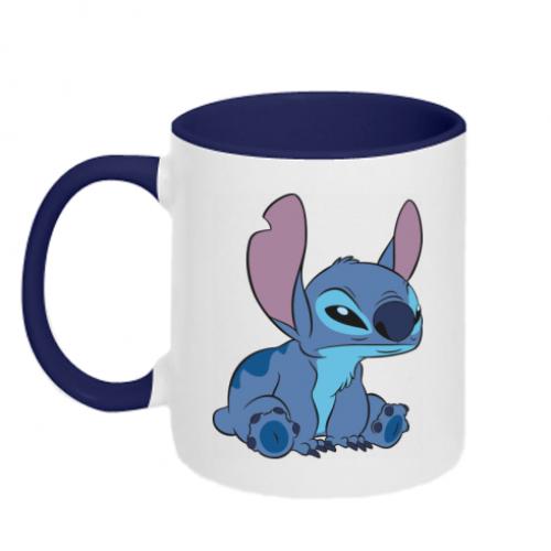 Чашка двухцветная Подозрительный Стич 320 мл Белый с синим (18086518-19-205679)