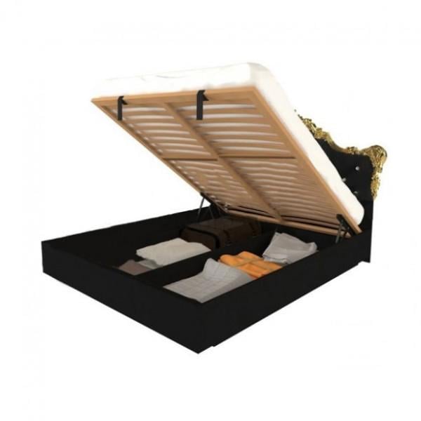 Кровать двуспальная MiroMark Дженифер с мягким изголовьем подъемным механизмом и каркасом без матраса ДСП/МДФ 180х200 см Черный (JF-49-BL)