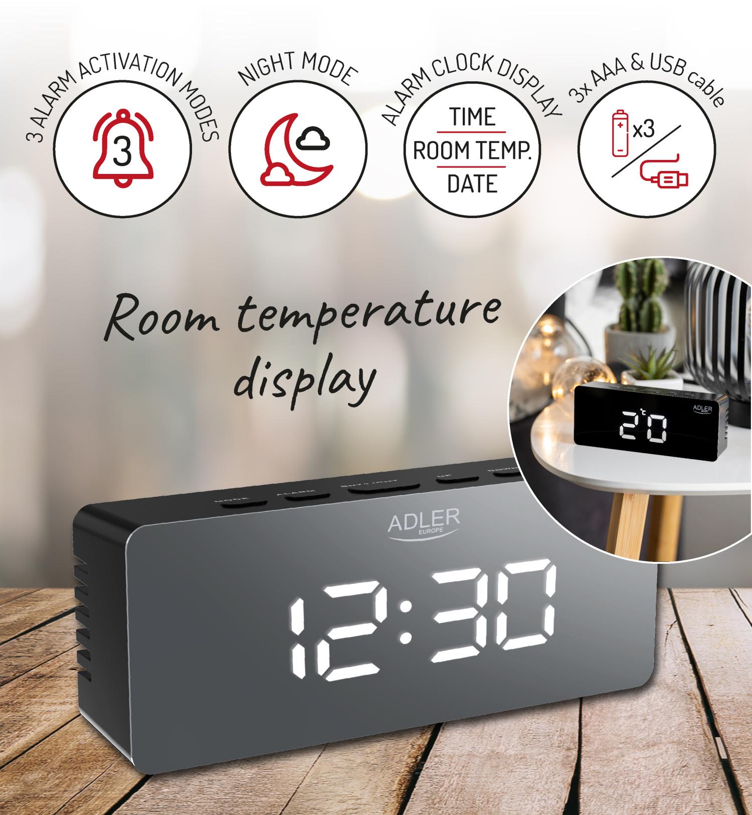 Часы Adler AD 1189 с термометром USB питания 3 режима сигнала (04086) - фото 8 Часы Adler AD 1189 с термометром USB питания 3 режима сигнала (04086) - фото 8