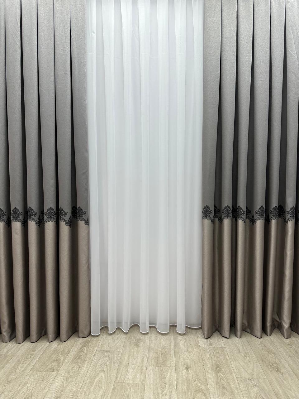 Комплект штор готовый с узором Роял 150х260 см 2 шт. Серый