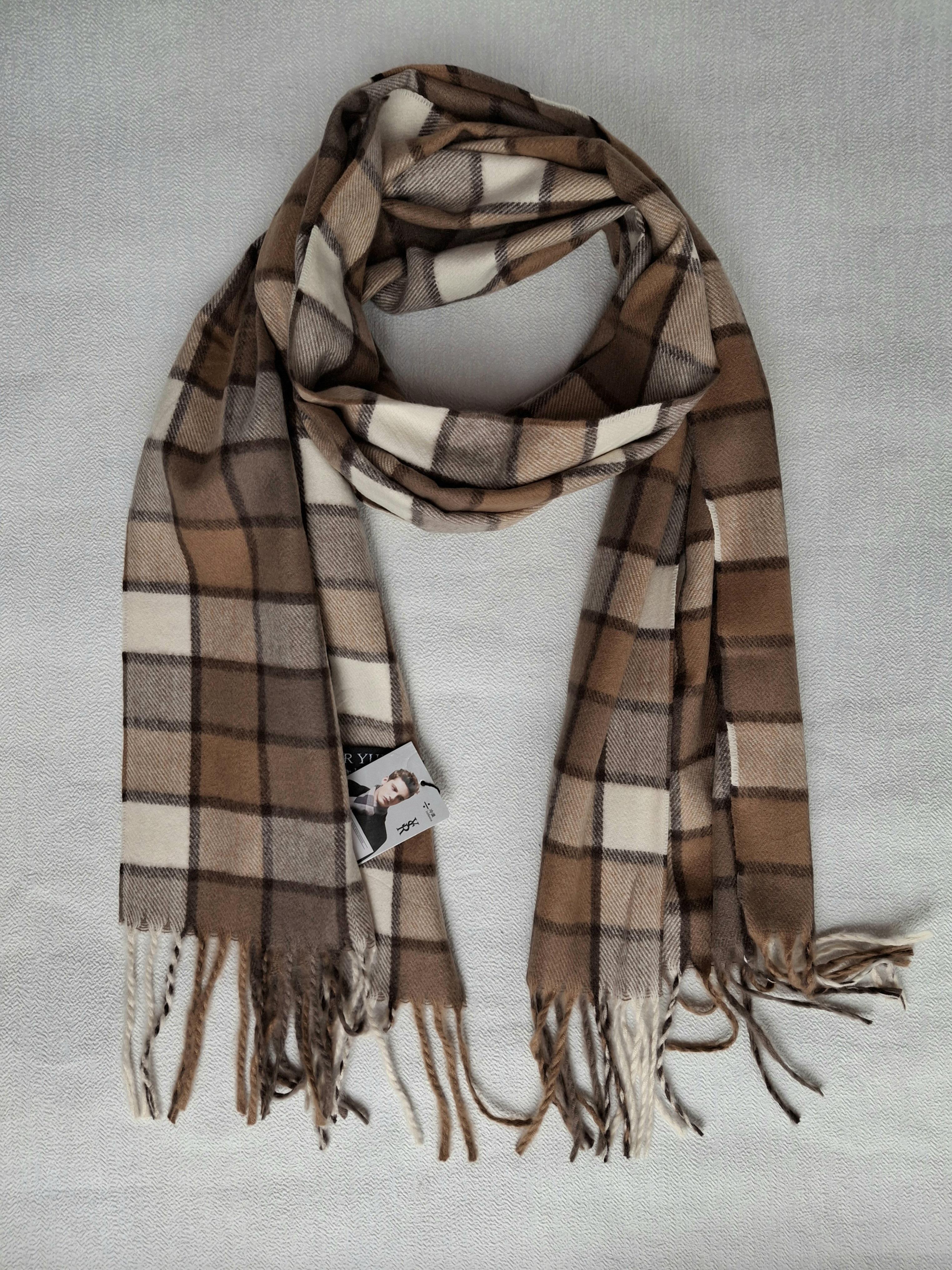 Шарф мужской Клеточка кашемир 170х40 см Коричнево-бежевый (30284942)