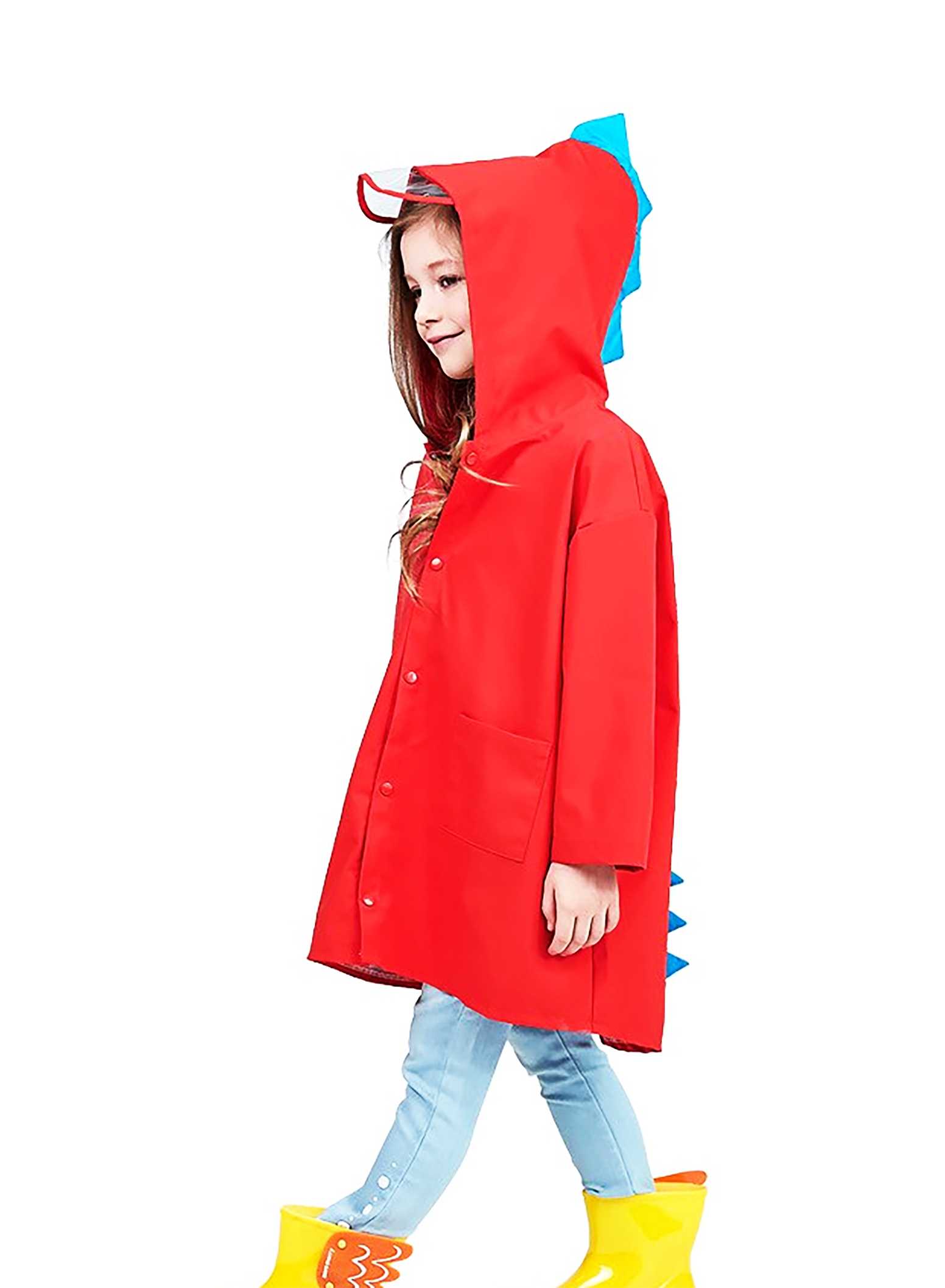 Детский плащ-дождевик SUNROZ "Дракончик" с капюшоном на кнопках L Красный (SUN5256)