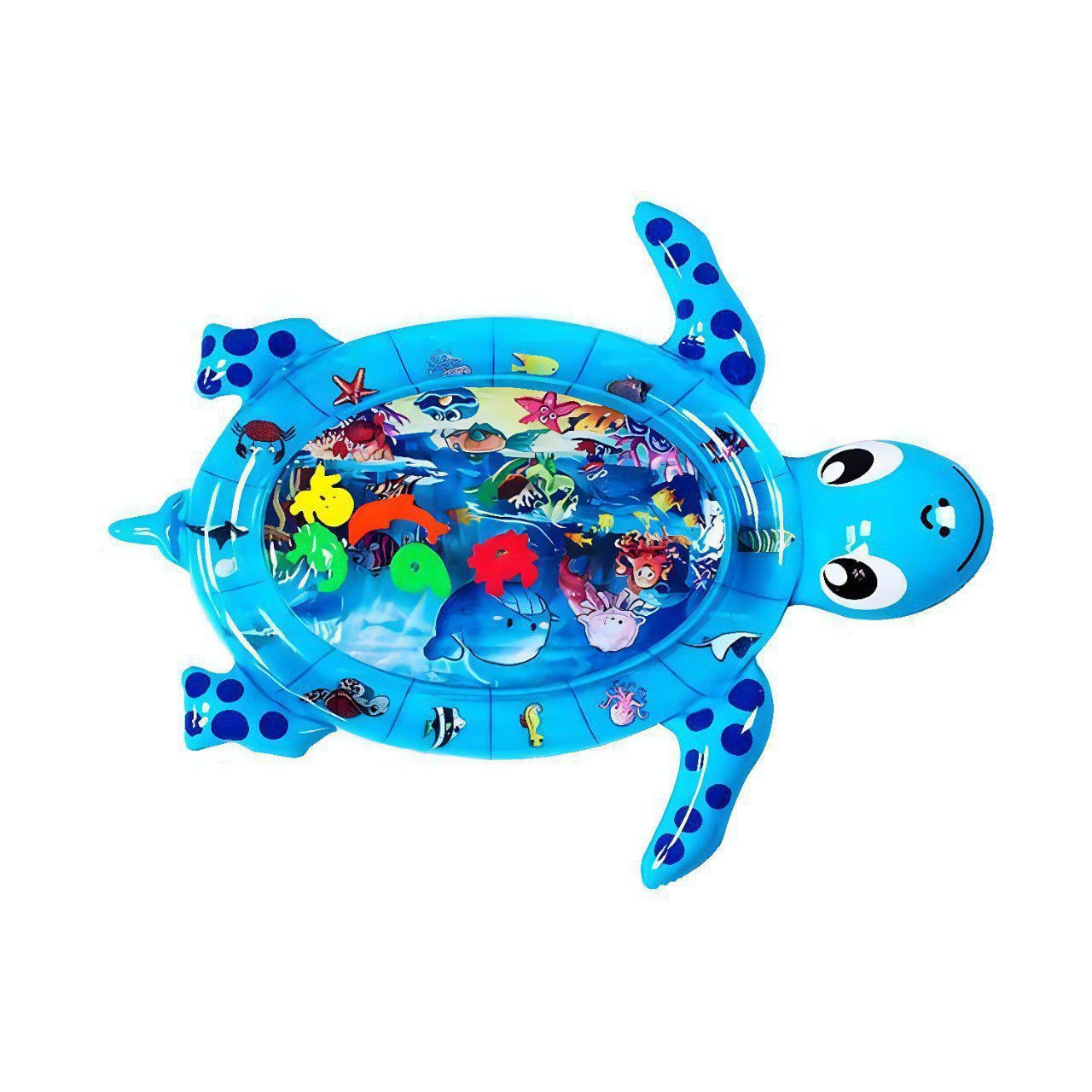 Коврик-черепаха водный для малышей с плавающими морскими жителями Синий (22613923)