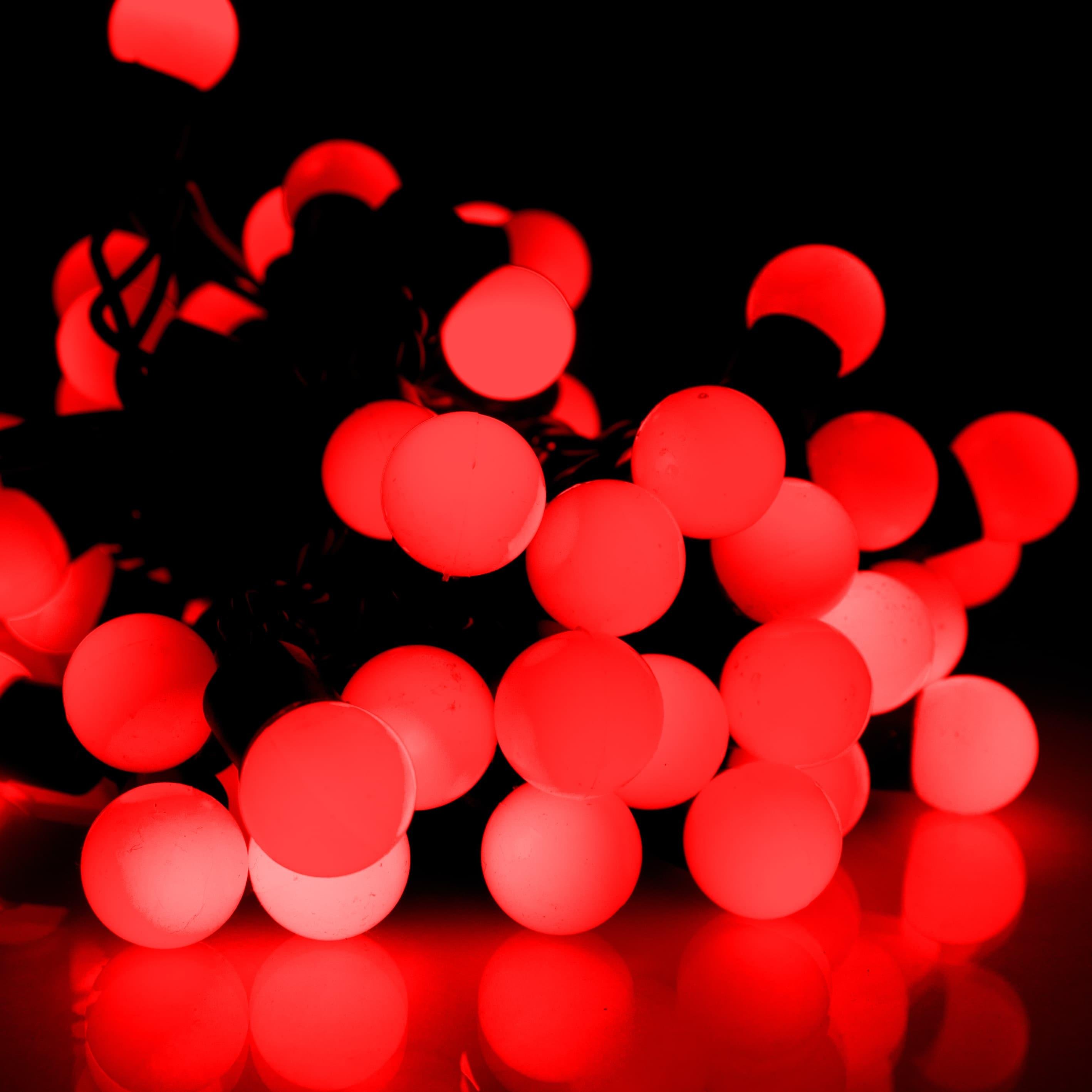 Гирлянда цепь светодиодная классическая 4 м 20 LED черный шнур шарики твинки матовые Красный