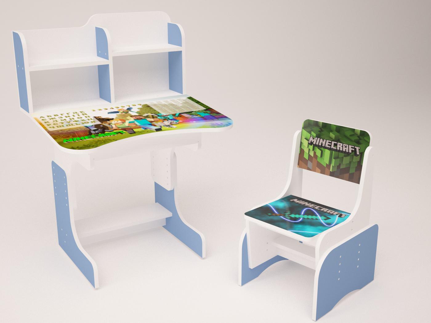 Комплект парта і стілець-трансформери Майнкрафт від 3 років Блакитний (022)