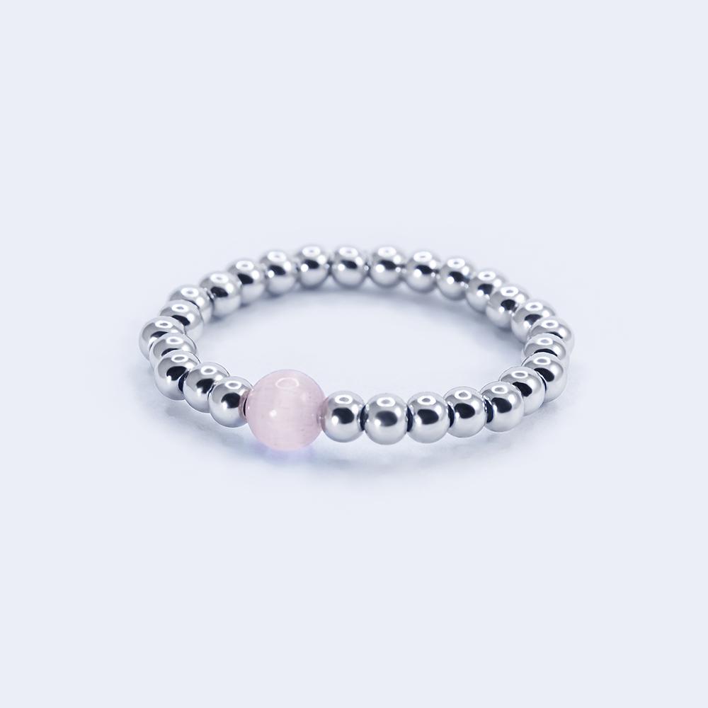 Серебряное кольцо из бусин с розовым кошачьим глазом (k2kor-64)