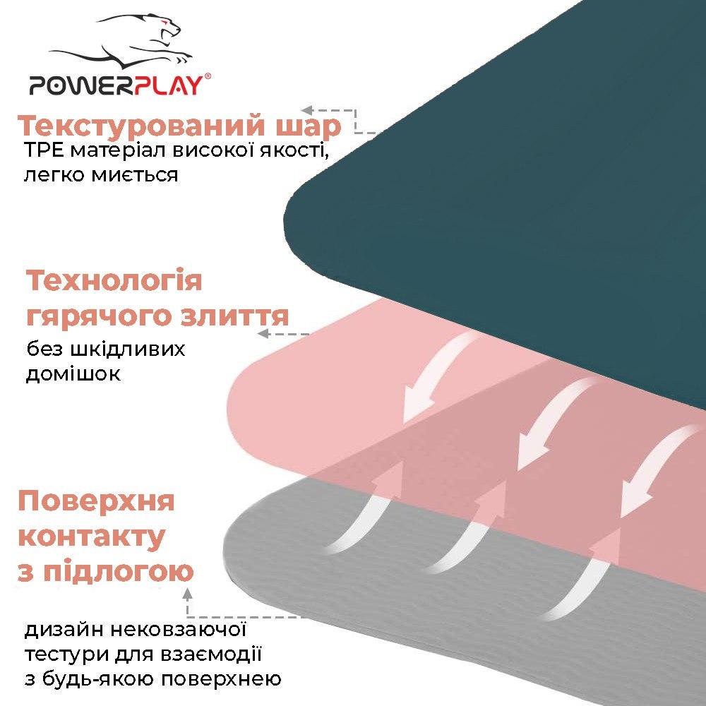 Коврик PowerPlay 4150 TPE Premium Performance Mat для йоги и фитнеса 183x61x0,6 см Синий - фото 9