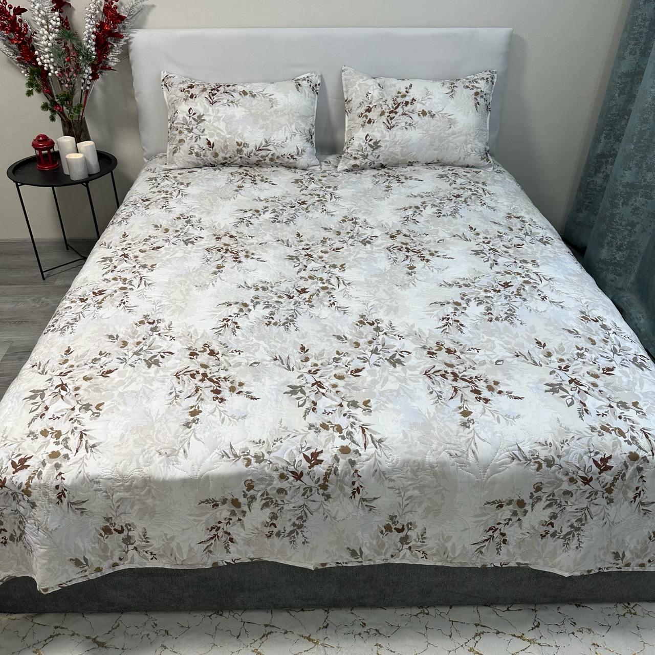 Набор покрывало стеганое 200x230 см/2 наволочки 50x70 см с цветочным рисунком Бежевый (PS-1-3) - фото 7