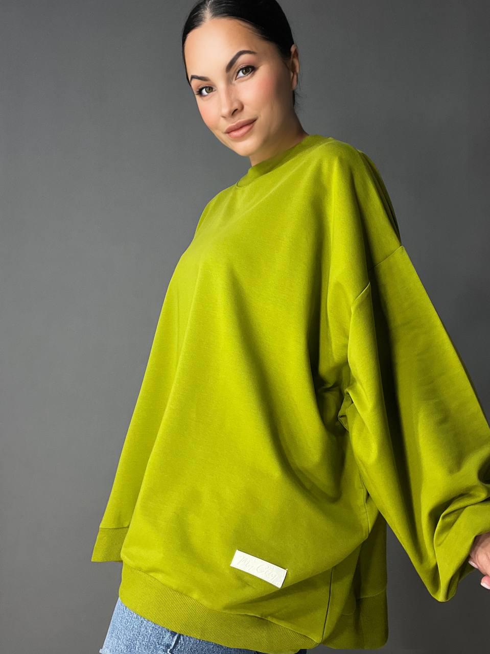 Світшот жіночий MY CITY 3044 широкий дуже вільного крою OS Зелений (1714) - фото 2 Світшот жіночий MY CITY 3044 широкий дуже вільного крою OS Зелений (1714) - фото 2